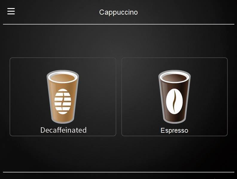 Ekran wyboru kawy w ekspresie gastronomicznym WMF