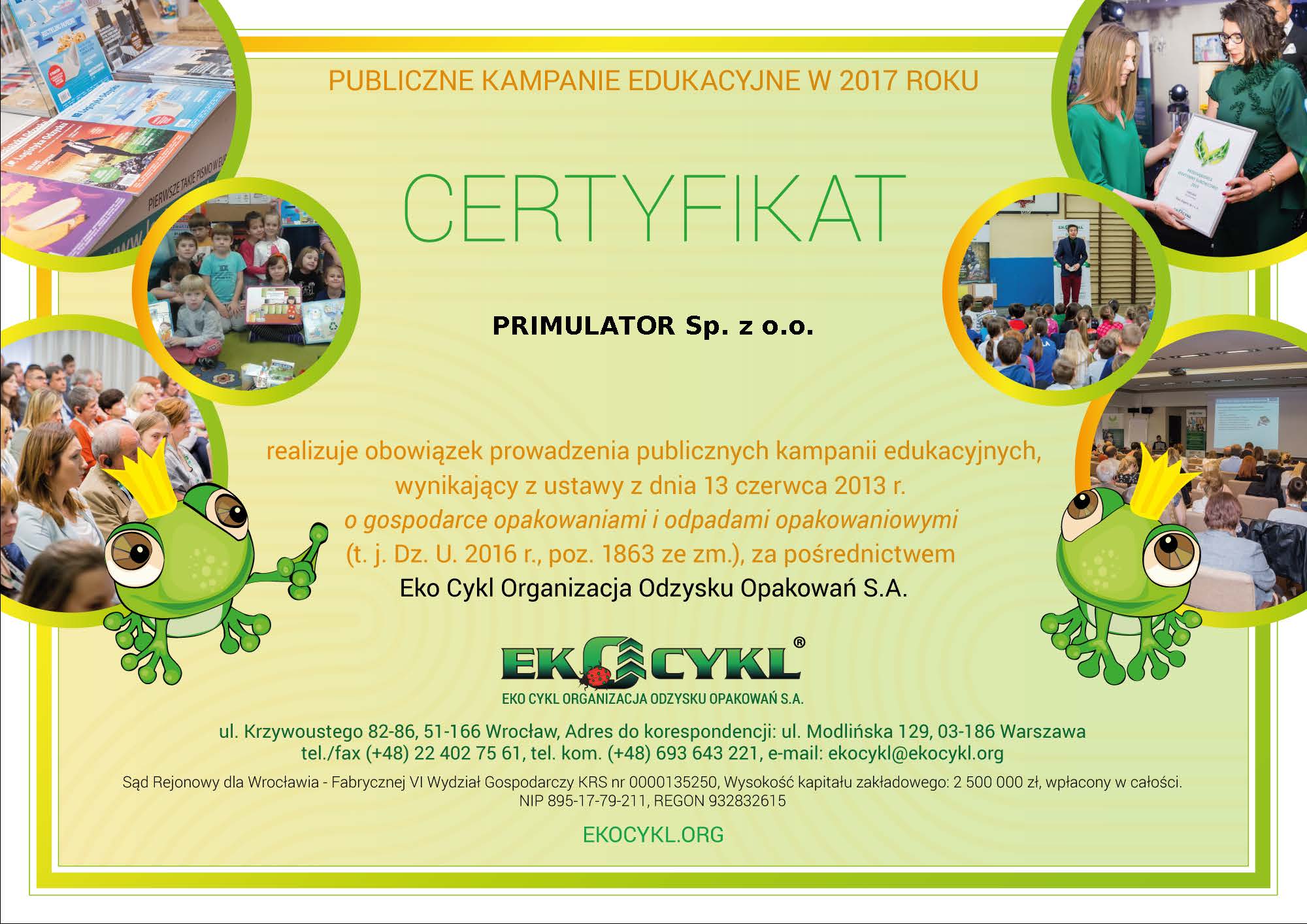Certifikat ekologia 2017